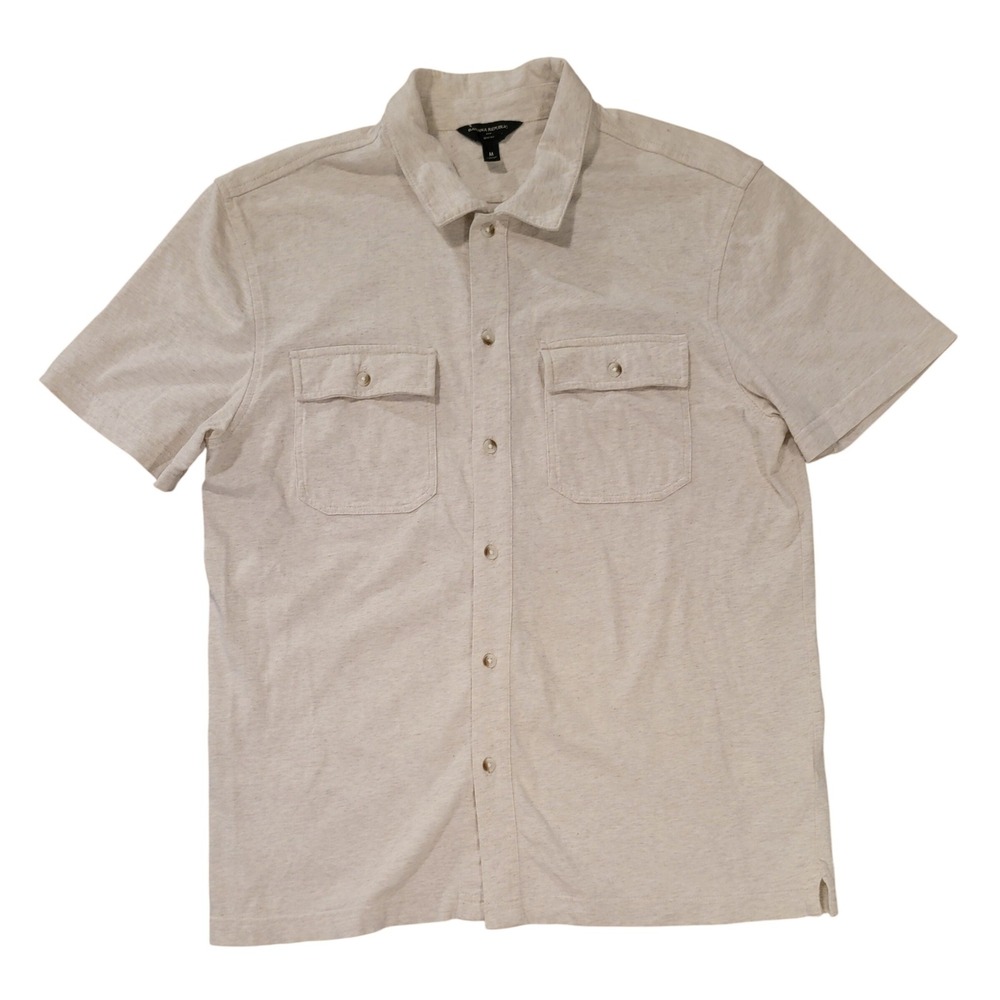 Banana Republic Mens Slim Fit Short Sleeve Button Down Shirt M Heather Beige‎